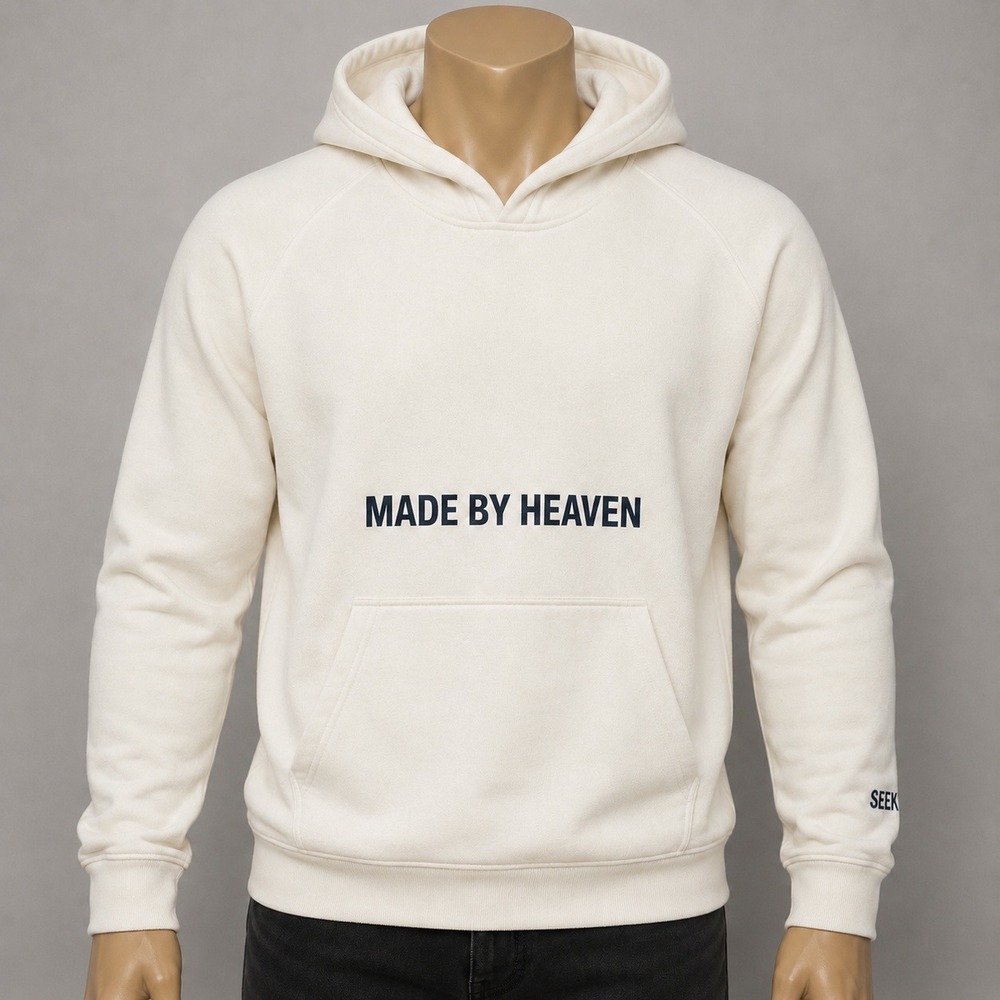 Seek Jesus Made By Heaven Hoodie Cream Graphic Streetwear Fleece Sweatshirt